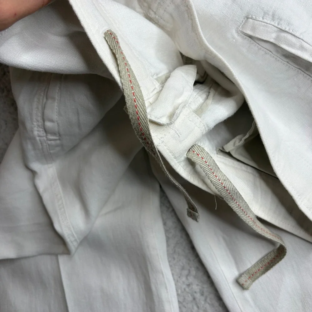 Tommy Bahama Relax Mens 100% Linen Pants Off White Drawstring Straight Leg L/G